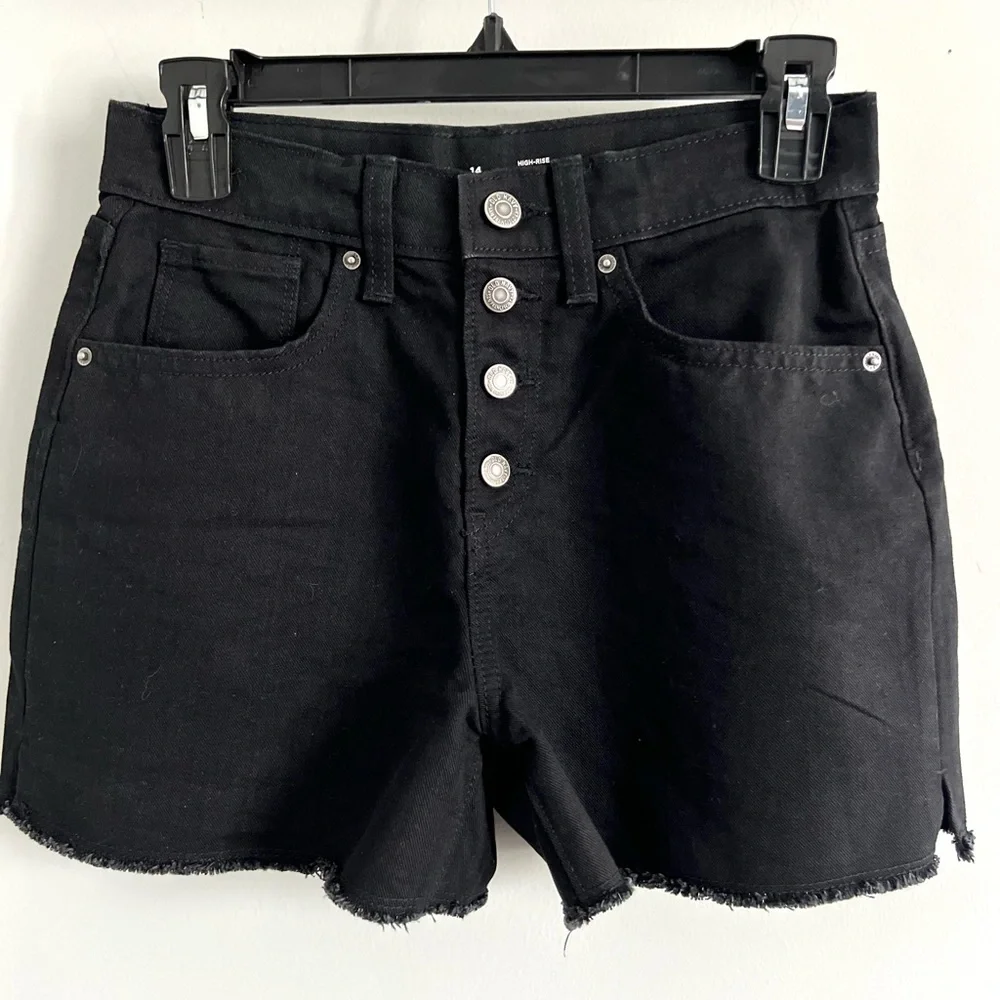 OLD NAVY Girls High Waisted Jean Shorts - Black Frayed Hem - Size 14